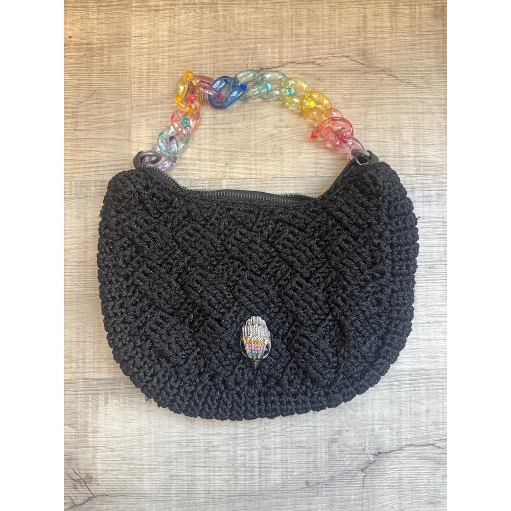Kurt Geiger London Black Crochet Crossbody Bag Rainbow Chain & Coin Purse